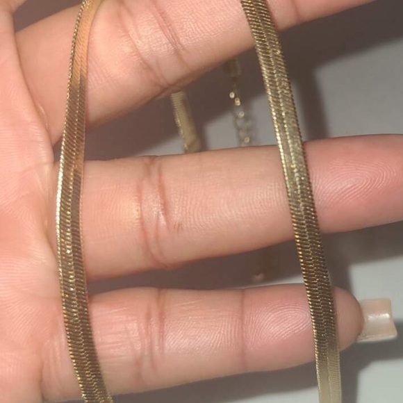 Heart Simulated Diamond inlaid, Herringbone Snake Chain Gold plated Necklace - Picture 7 of 7